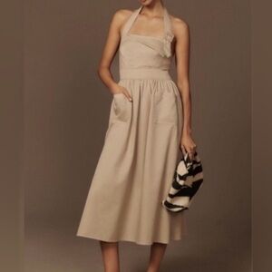 Porridge Halter Utility Midi Dress Khaki 100% Cotton Size Small